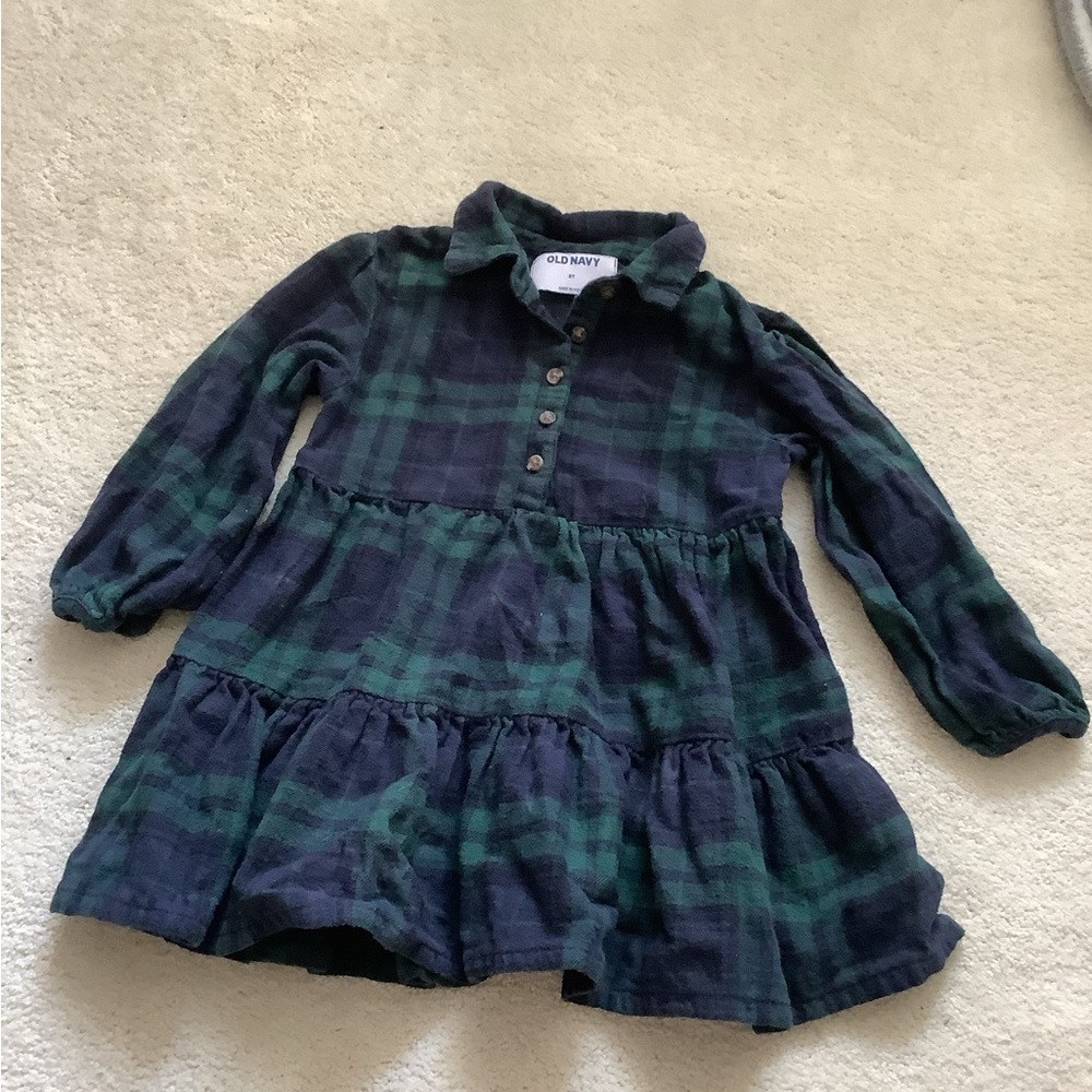 Old Navy Kids Plaid Dress Green and Blue 2T Button Flannel Long Sleeve
